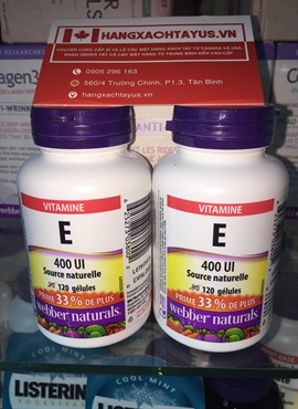 Viên uống bổ sung vitamin E 400 UI webber naturals (Canada) -120 viên